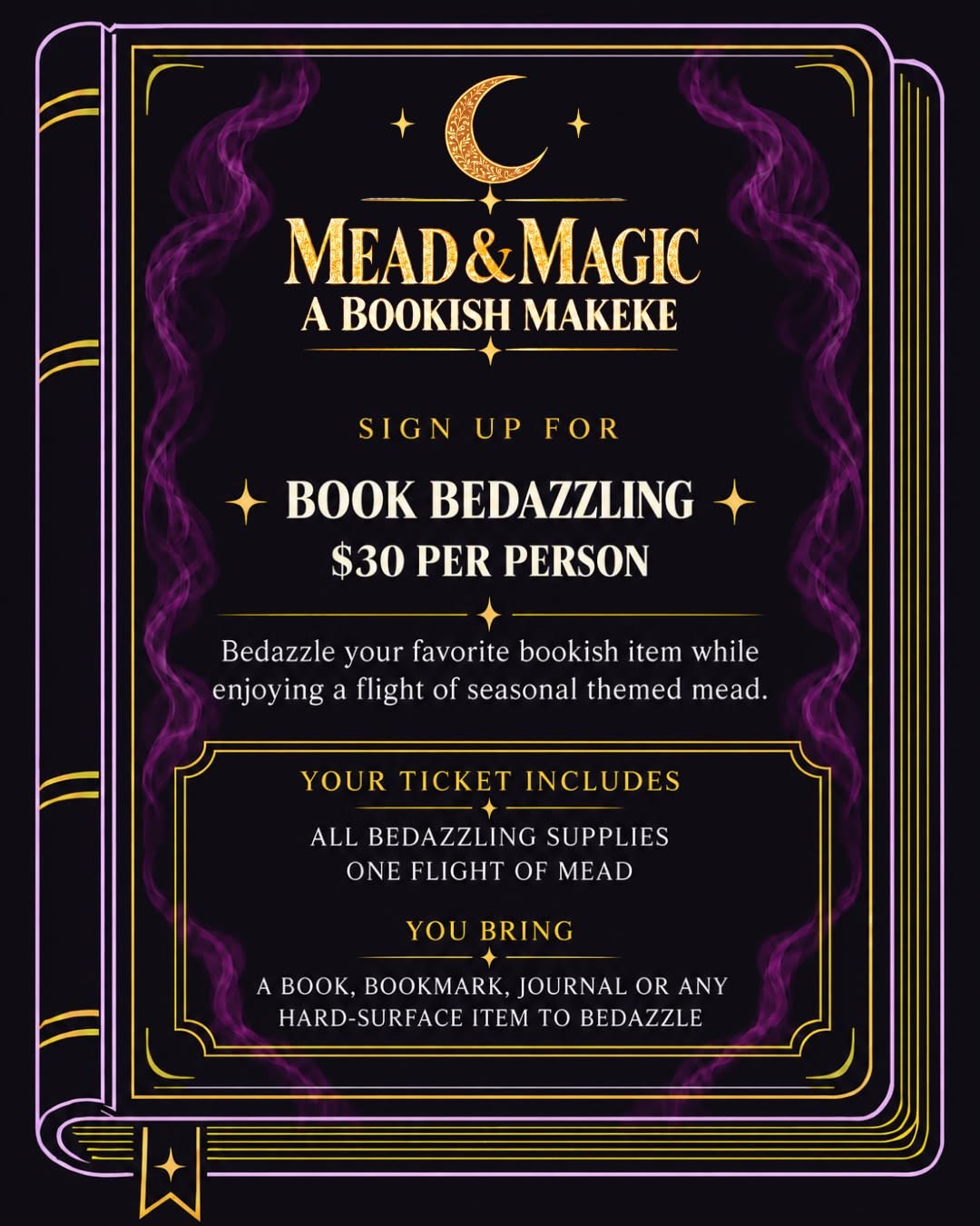 Book Bedazzling at Mead & Magic 10-17-26