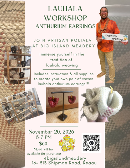 Lauhala Workshop - Anthurium Earrings - 11-20-26