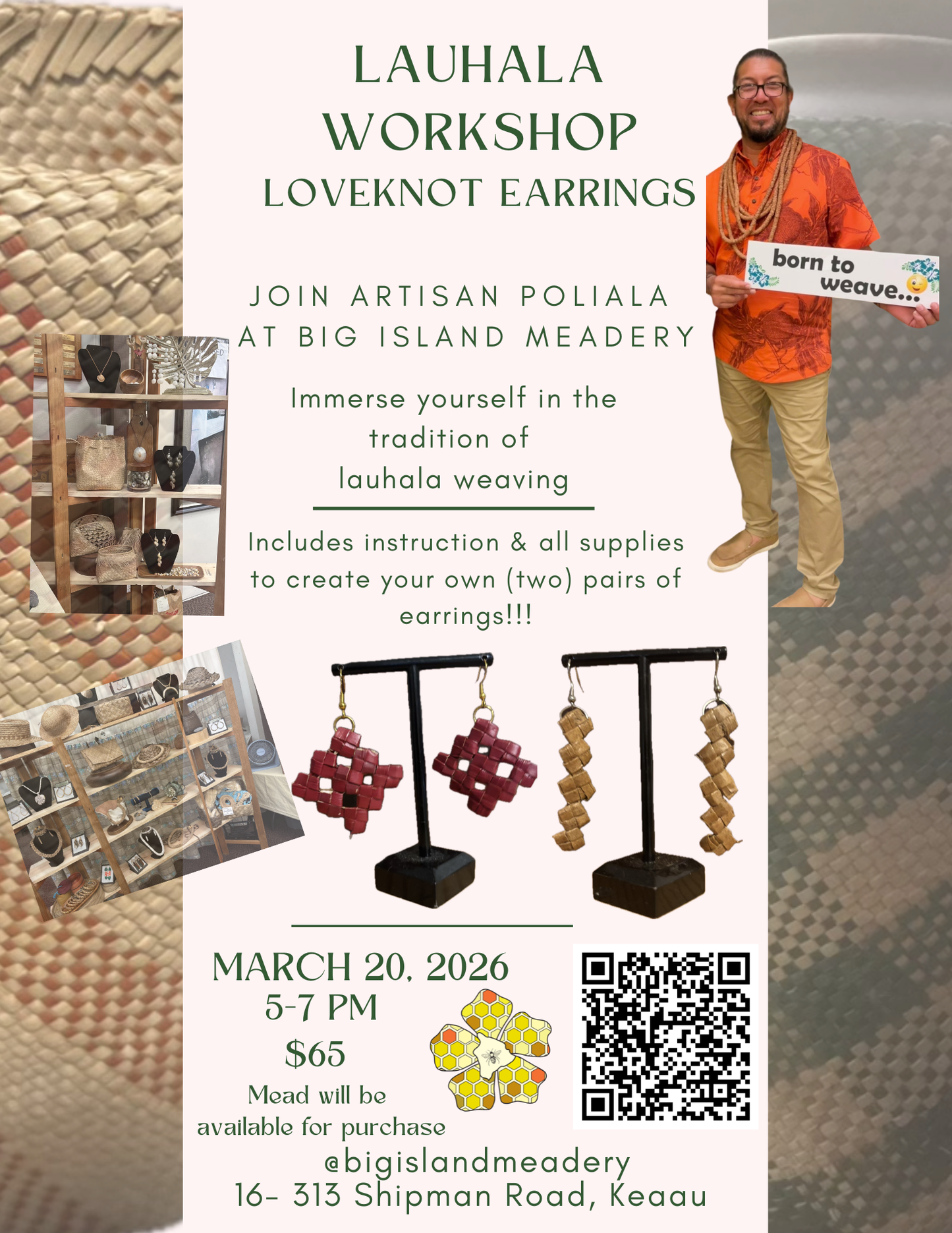 Lauhala Workshop - Loveknot Earrings 3-20-26